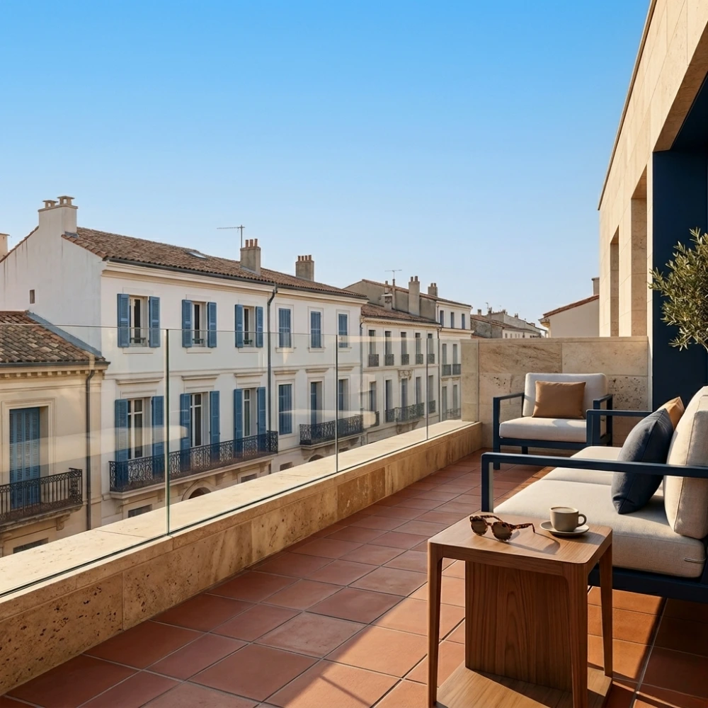 Terrasse avec vue sur des immeubles résidentiels, illustration d'un conseil en investissement immobilier en milieu urbain